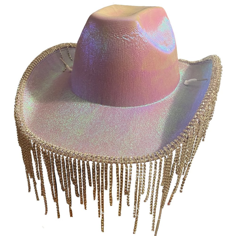 Holographic Purple Rhinestone Tassel Cowboy Hat